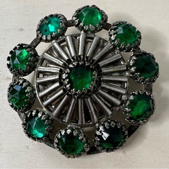 Vintage Deco Singer And Kantor NYC Done Green Rhinestone Brooch - Picture 1 of 5